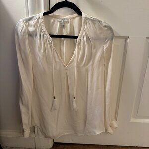 Joie Women's Calla V-Neck Tassel Ties Long Sleeve Silk Top